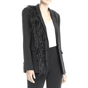 Cinq à Sept Portia Feather Trim Blazer Black, 10 NWT Statement Evening Jacket